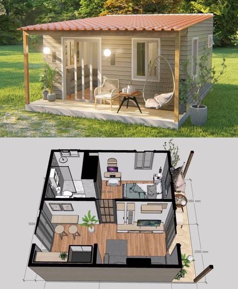 Tiny Home 200 Sq Ft, 1 Person House Layout, Tiny Home With Porch, Tiny Home In Backyard, Tiny House Plans Layout, Two Floor House Design, One Bedroom Floor Plans, Tiny Houses Ideas, Tiny House Layout Floor Plans