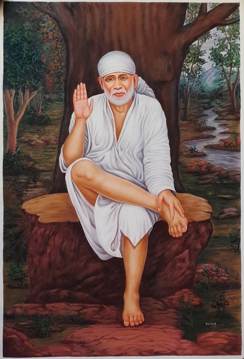 Saibaba Painting On Canvas, Indian God Painting, Sai Baba Painting, Sai Photo, Pooja Room Decor, God Painting, Sai Baba Miracles, Painting Indian, Sai Baba Hd Wallpaper