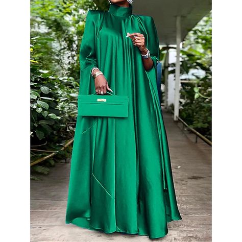 Green Church Dress, Elegant Satin Dress, Turtleneck Pattern, Winter Tips, Sundress Casual, Look Casual Chic, Birthday Fashion, Satin Dress Long, Womens Prom Dresses