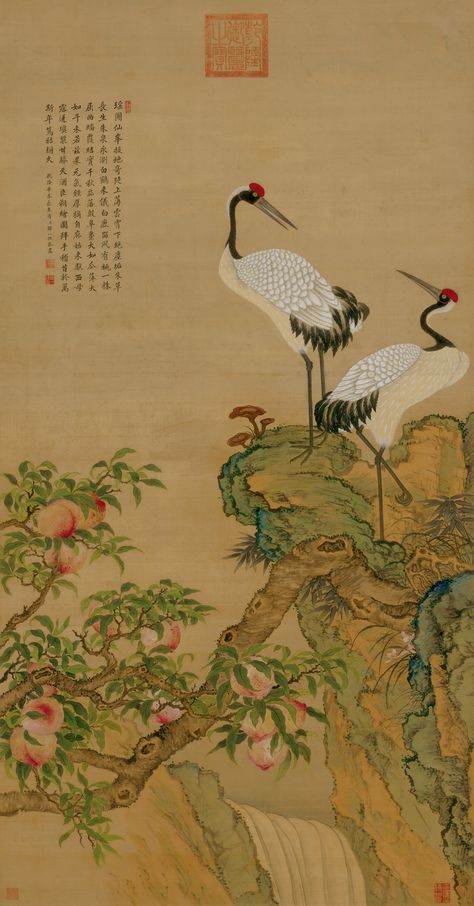 art, china, chinese art, chinese painting, gonbi painting, red-crowned crane, birds painting, chine, art chinois, peinture chinoise, gongbi, grue du Japan Red Crowned Crane, Crane Design, Art Chinois, Asian Painting, Art Japonais, Happy Paintings, Japanese Painting, Night Painting, Ancient China