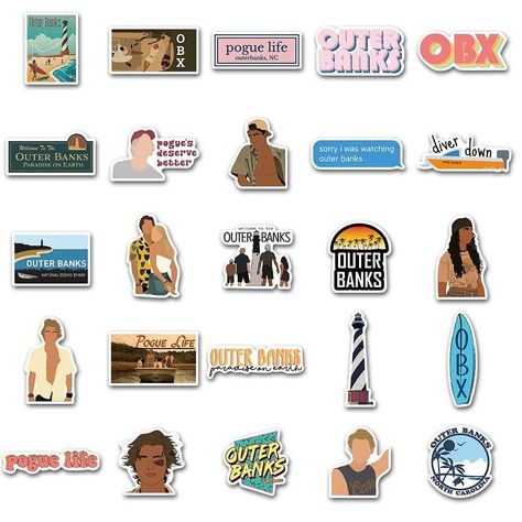 Outer Banks Stickers: 50 unique and high-quality decals. Perfect for fans of the show! #outerbanks #stickers . #Laptop_Diy #Journals_And_Notebooks #Luggage_Stickers #Disney_Sticker Obx Stickers Ideas, Outer Banks Stickers, Laptop Diy, Obx Stuff, Idea Sticker, Journals And Notebooks, Outer Banks Nc, Disney Sticker, Scrapbook Stickers Printable