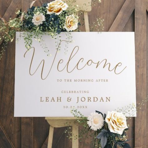 $44.20 | Rustic Morning After Wedding Brunch Welcome Sign #welcome to the morning after, gold, wedding brunch signs, rustic, script, elegant, calligraphy, simple, minimalist, wedding breakfast Engagement Party Welcome Sign, Wedding Ranch, Wedding Entrance Sign, Wedding Vineyard, Night Before Wedding, Reception Sign, Wedding Poster, Party Welcome Sign, Wedding Entrance