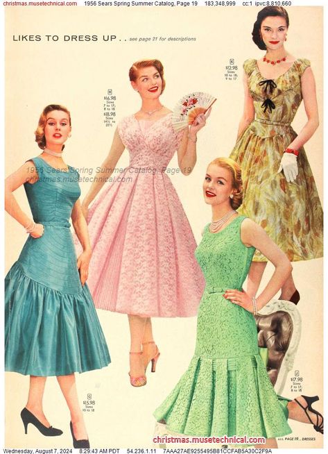 1956 Sears Spring Summer Catalog, Page 19 - Catalogs & Wishbooks 1956 Fashion Women, Early 1950s Fashion, 1950s Formal Fashion, 1950s Fashion Magazine, 1950s Womens Fashion, Late 1950s Fashion, Vintage 50s Fashion, Teen Party Dresses, 1954 Fashion