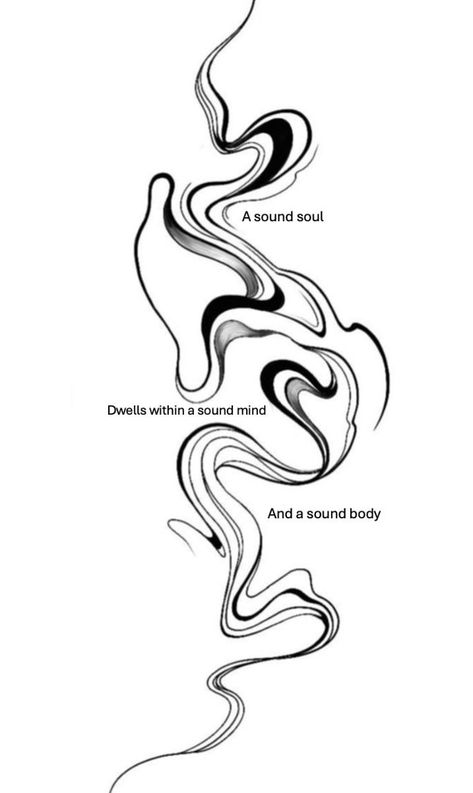 Fine Line Tattoo Template, Abstract Squiggle Tattoo, Soul Tatoos Ideas, Swirl Line Tattoo, A Sound Soul Dwells Tattoo, Free Fall Tattoo, Squiggly Line Tattoo, Squiggle Tattoo, Side Tattoos For Men