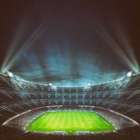 Football stadium with the stands full of... | Premium Photo #Freepik #photo #soccer-stadium #sports-stadium #football-stadium #stadium Champions League Poster, Stadium Wallpaper, Football Movies, Flyer Background, Football Tattoo, Goals Football, Football Background, About Football, Sport Shirt Design