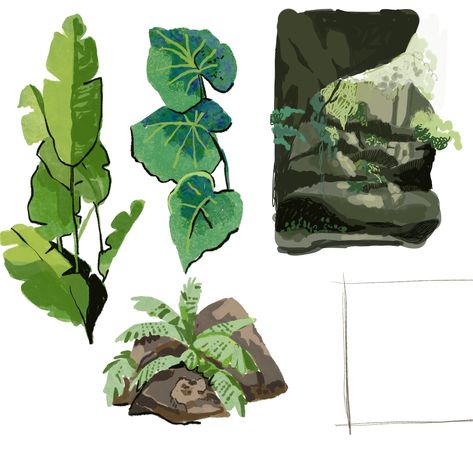 Gouache Art, Art Things, Nature Drawing, Color Studies, Plant Art, Environment Concept Art, Environmental Art, Digital Art Tutorial, Art Studies