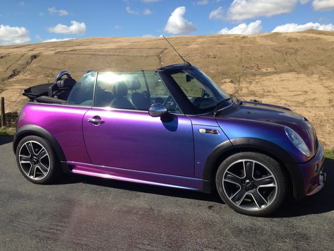 Mini Cooper S Convertible R52 Chameleon Flip Paint Mini Cooper Custom Paint, Purple Mini Cooper, Wrapped Cars, Mini Wraps, Mini Cooper S Convertible, Safe Driving Tips, Mini Cooper Custom, New Mini Cooper, Mini Adventures