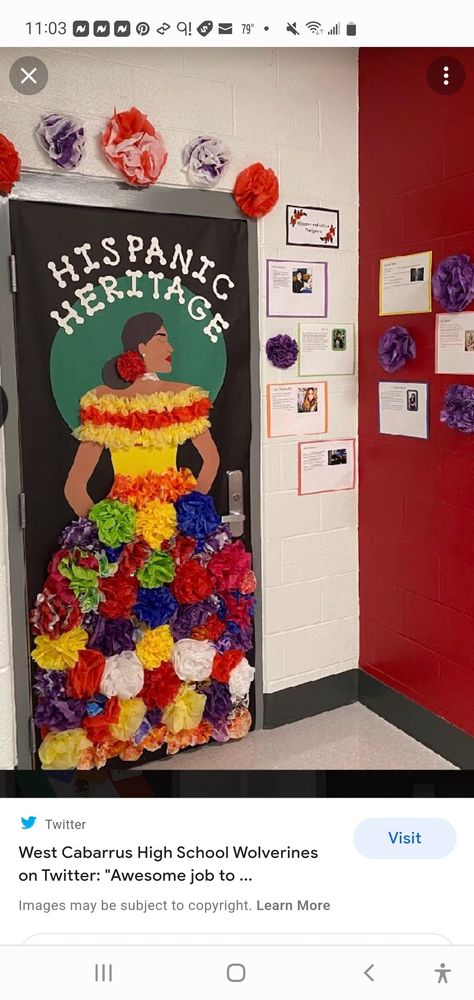 Latino Heritage Month Door Decorations, Mexican Heritage Bulletin Board, Chile Classroom Door, Spanish Heritage Door Decorations, Mexican Heritage Classroom Door, Mexico Door Decorations, Mexican Inspired Classroom, Hispanic Month Art Projects, Spanish Cognates Word Wall