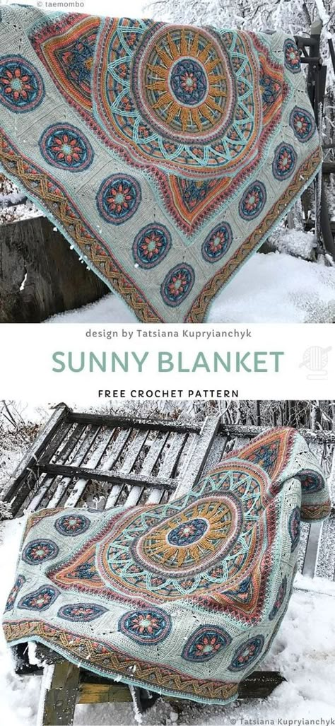 Crochet Borders For Blankets, Motifs Afghans, Crochet Throws, Mandala Blanket, Crochet Throw Pattern, Intricate Crochet, Manta Crochet, Crochet Patterns Free Blanket, Stitch Crochet