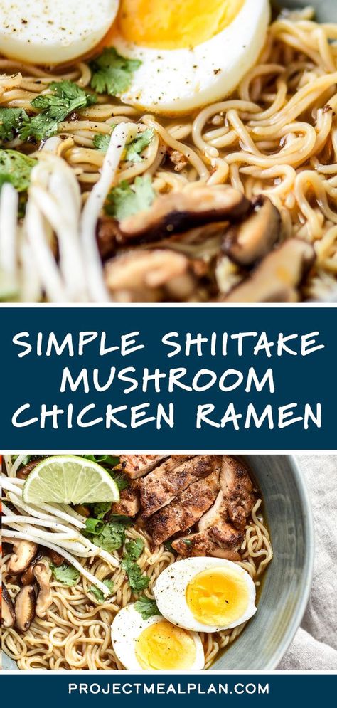 Simple Shiitake Mushroom Chicken Ramen recipe – I use chicken bone broth and brown rice ramen for this easy homemade noodle soup! Homemade Noodle Soup, Easy Homemade Noodles, Chicken Ramen Recipe, Chicken Bone Broth, Chicken Ramen, Ramen Recipe, Homemade Ramen, Bone Broth Recipe, Homemade Noodles