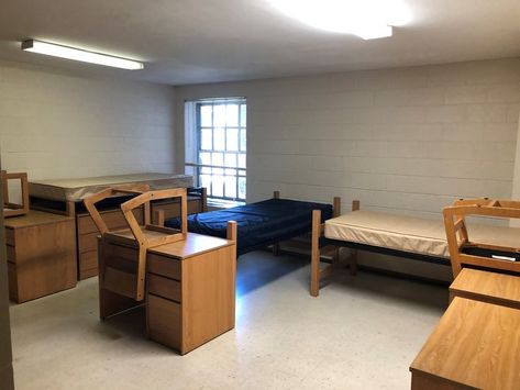 This is ONE of Katherine Dorm Rooms, for 3 people University Dorm, University Dorms, 3 People, College Dorm, Dorm Rooms, Dorm Room, Corner Desk, Dining Bench, Bench