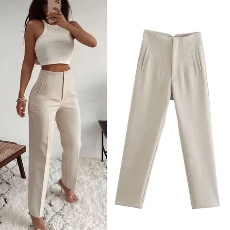 Pants For Women Formal, Pencil Trousers, White Pants Women, Ladies Pants, Office Wear Women, Fashion Office, Formal Pants, Women Office, High Waist Pants