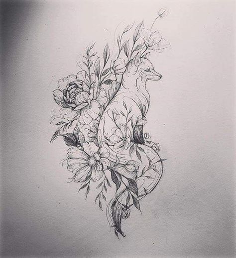 Flower Animal Tattoo, Fox Tattoo Sketch, Small Fox Tattoo, Pen 15, Fox Tattoo Design, Floral Thigh Tattoos, Crazy Tattoos, Animal Tattoo Ideas, Tattoos For Women Half Sleeve