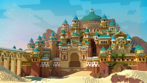 Hey I made a desert palace inspired by the moroccan architecture. I hope you all like it. View map now! The Minecraft Map, Moroccan Architecture Inspired Palace, was posted by Squity. Minecraft Oasis, Desert Palace, Minecraft Palace, Minecraft Desert, Minecraft Castle Designs, Minecraft Kingdom, Dessert Art, Moroccan Architecture, Minecraft Mansion