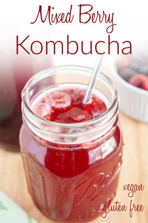 Mixed Berry Kombucha (vegan, gluten free) - This fruity refreshing drink is the ultimate drink for summer. Made with three kinds of berries. Pineapple Kombucha, Ginger Kombucha, Drink For Summer, Kombucha Recipe, Homemade Kombucha, Vegan Lunch Recipes, Vegan Drinks, Beverage Recipes, Snack Foods