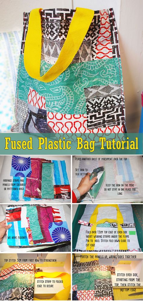 Fused Plastic Bag Tutorial - Easy Step to Step DIY! #bags #tutorial #fused Plastic Bags Diy, Recycler Diy, Reuse Plastic Bags, Diy Bags Tutorial, Plastic Bag Crafts, Plastic Bag Crochet, Fused Plastic, Upcycle Plastic, Recycled Plastic Bags