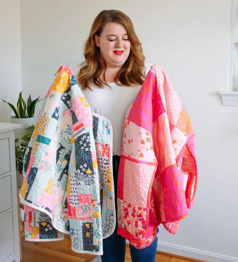 Quilted Tops For Women, Simple Jacket Pattern Sewing, How To Make A Quilt Jacket, Sew A Quilted Jacket, Easy Beginning Sewing Projects, Plus Size Quilted Jacket, Repurposed Quilt Jacket, Turn A Quilt Into A Jacket, Patchwork Quilt Jacket Pattern