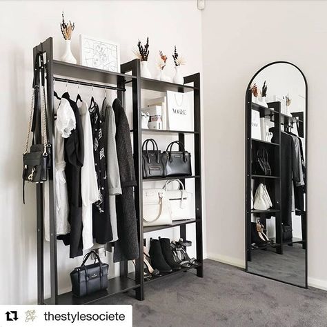 I couldn’t agree more with @thestylesociete - “When the retail store shuts, bring the shopping experience to yourself.” 😉 Hazel hacked the affordable LAIVA bookshelves into a clothes and bag display. Let’s shop at home.👗👜 . . . . #wardrobestyling #clothesshopping #ikeahack #ikeabookshelf Ikea Laiva, Ikea Hejne, Ikea Kallax Unit, Ikea Makeover, Wall Mounted Tv Cabinet, Hack Ikea, Kura Bed, Full Size Bed Frame, Ikea Bed