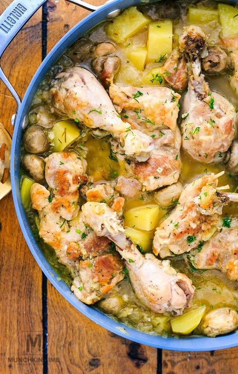 One-Pot Meal French Chicken Fricassee Recipe - Munchkin Time French Chicken Stew, Chicken Legs Recipes, Olive Oil Chicken, Munchkin Time, French Chicken, Boiled Chicken Recipes, Chicken Fricassee, Chicken Leg Recipes, Chicken Drumstick Recipes