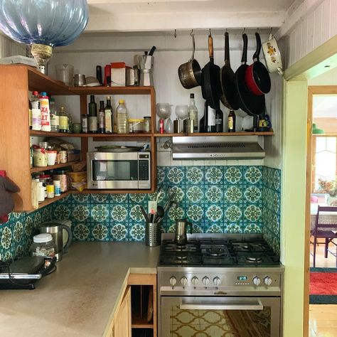 Tiled kitchen splashbacks | Inspo | Jatana Interiors Tiles Patterned Splashback Kitchen, Pattern Splashback Kitchen, Moroccan Tiles Kitchen Splashback, Retro Tiles Kitchen Splashback, Kitchen Interior Inspiration, Printed Glass Splashback Kitchen, Kitchen Splash Back, Kitchen Splashbacks, Glazed Brick