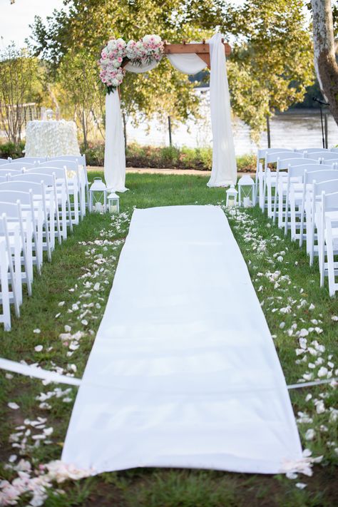 Aisle runner for an outdoor wedding ceremony | Photo by Visuals by J McKenzie Runner For Outdoor Wedding, Outdoor Wedding Aisle, Wedding Aisle Decorations Outdoor, Outdoor Wedding Ceremony Aisle, Outdoor Wedding Reception Decorations, Ceremony Decorations Outdoor, Wedding Aisle Runner, Wedding Aisle Outdoor, Wedding Runner