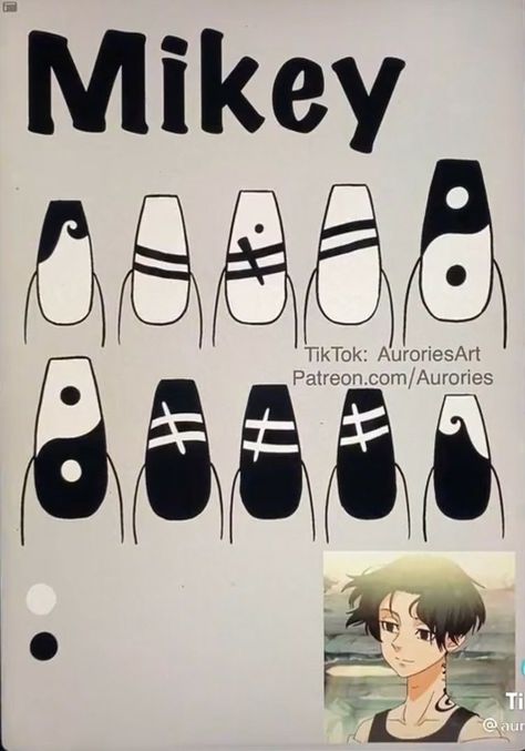 Mikey Nails Tokyo Revengers, Anime Nail Designs For Short Nails, Anime Nail Art Tokyo Revengers, Anime Nail Ideas Tokyo Revengers, Mikey Outfits Tokyo Revengers, Tokyo Revengers Nails Ideas, Anime Nails Art Ideas, Tokyo Revengers Inspired Nails, Anime Design Nails