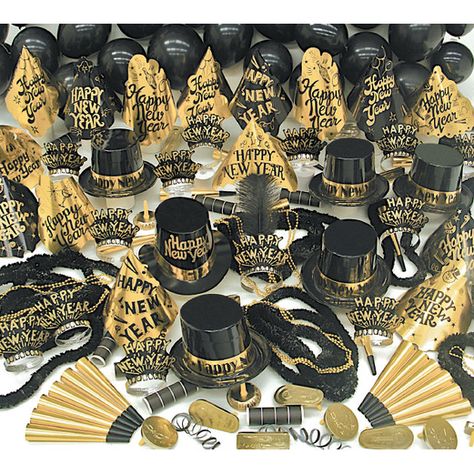 Black and Gold New Year's Party Supplies at Amols' Fiesta Party Bulk Party Favors, Party Favors For Adults, Gold Party Decorations, New Year's Eve Celebrations, Party Kits, New Years Eve Decorations, Kids Party Supplies, Top Hats, Noise Makers