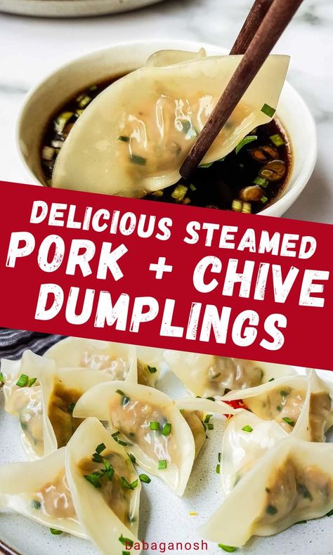 Pork Dumpling Sauce, Pork Dumpling Filling, Steamed Dumplings Recipe, Chinese Steamed Dumplings, Steamed Pork Dumplings, Easy Dumplings Recipe, Dumplings Recipe Chinese, Pork And Chive Dumplings, Chive Dumplings