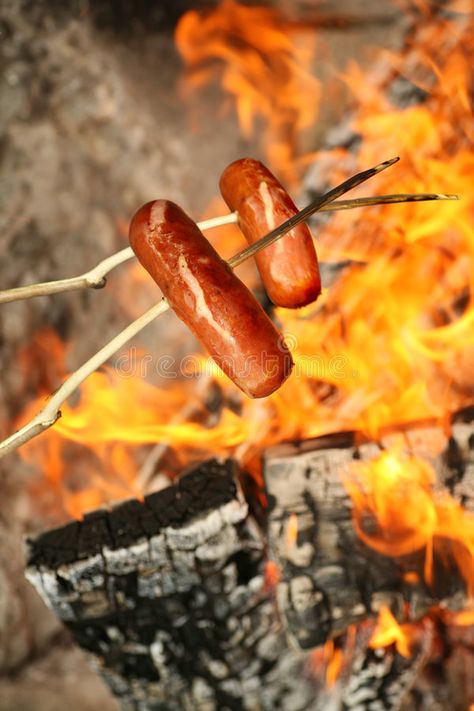 BBQ sausages on sticks. Camping in the wild - two smoked barbecue sausages on st , #SPONSORED, #sticks, #Camping, #BBQ, #sausages, #wild #ad Campfire Cooking, Crisp Air, Camping Food, Back To Nature, Go Camping, The Ranch, Simple Pleasures, A Fire, Bushcraft