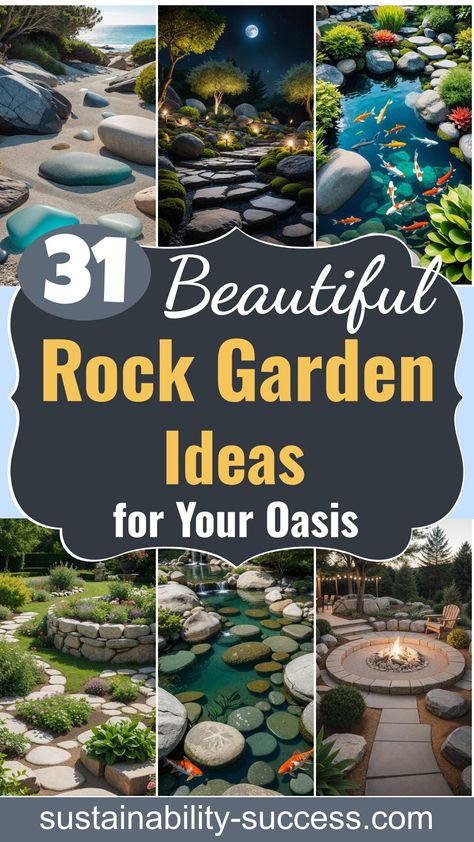 31 Gorgeous Rock Garden Ideas For Your Outdoor Oasis Rock Gardens With Potted Plants, Rock Flower Beds In Front Of House, Diy Rock Garden Ideas, Small Rock Garden Ideas, Backyard Rock Garden, Mini Rock Garden, Diy Rock Garden, Rock Flower Beds, Succulent Rock Garden