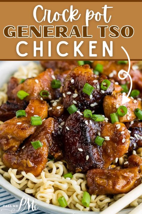 CROCK POT GENERAL TSO CHICKEN Slow Cooker Asian Chicken Recipes, Chinese Night At Home, Crock Pot General Tso Chicken, General Tso Chicken Crockpot, Asian Crockpot, Crockpot Asian Recipes, Crock Pot Asian, General Tao Chicken, Poulet General Tao