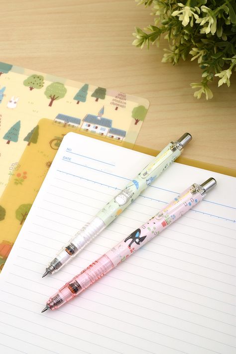 Studio Ghibli Zebra DelGuard Mechanical Pencils feature colorful characters from My Neighbor Totoro and Kiki's Delivery Service. Zebra Delguard, Cute Notebooks For School, Pen Obsession, Colorful Characters, Kawaii School, Amazon Book, Bible Bag, Kawaii School Supplies, Book Promotion