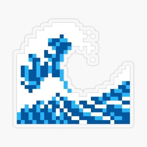 Water Pixel Art, The Great Wave Pixel Art, The Wave Pixel Art, Ocean Pixel Art, Great Wave Cross Stitch, 3d Pixel, Water Bubbles, Ocean Waves, Beach House Decor