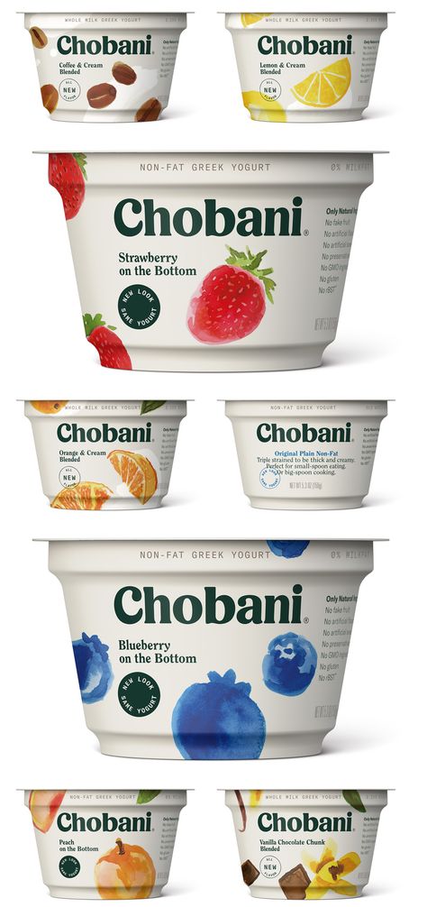 Yoghurt Packaging, Chobani Yogurt, Yogurt Brands, Yogurt Packaging, Chobani Greek Yogurt, Milk Packaging, Fake Fruit, Logo Identity, Illustration Style