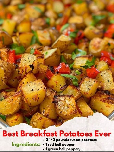 Easy Family Recipes | Best Breakfast Potatoes Ever | Facebook Best Breakfast Potatoes, Easy Family Recipes, Green Bell Pepper, Breakfast Potatoes, Russet Potatoes, Green Bell Peppers, Easy Family Meals, Red Bell Pepper, Family Recipes