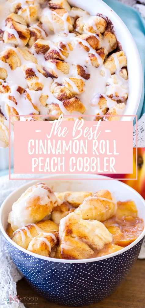 Cinnamon Rolls Canned, Cinnamon Roll Peach Cobbler, Peach Cobbler Dessert, Cinnamon Cobbler, Peach Cobbler Cinnamon Rolls, Crockpot Peach Cobbler, Fresh Peach Recipes, Canned Biscuit, Cobbler Easy