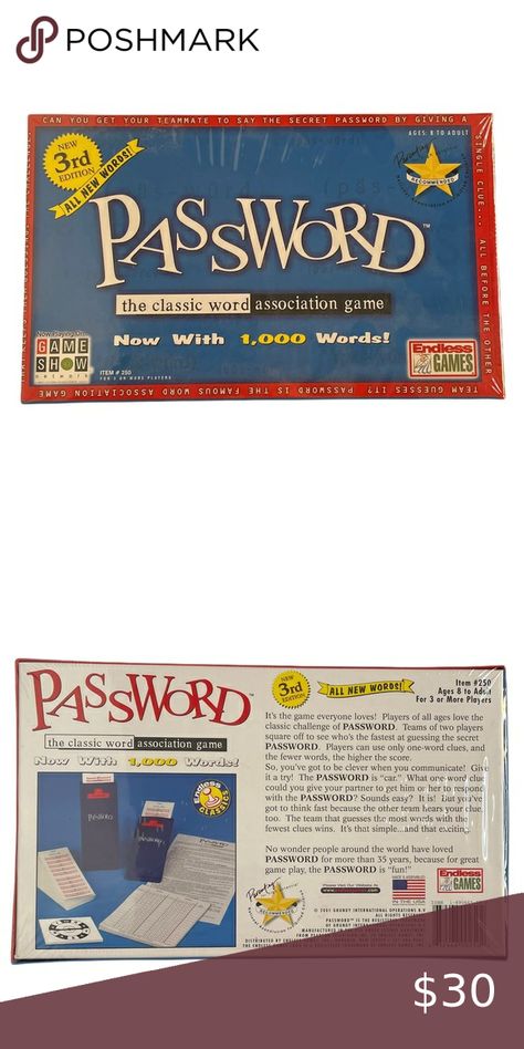 PASSWORD The Classic Word Association Game, 3rd Edition - New in Sealed Package Word Association, Team Player, Games To Play, Family Fun, The Picture, The Back, Personalized Items, Packaging, Join Me