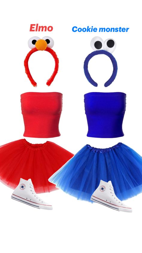 Fun Halloween Outfits, Cartoon Halloween Costumes, Cute Group Halloween Costumes, Elmo And Cookie Monster, Matching Halloween Costumes, Classy Halloween Costumes, Bff Halloween Costumes, Hallowen Ideas, Trio Halloween Costumes