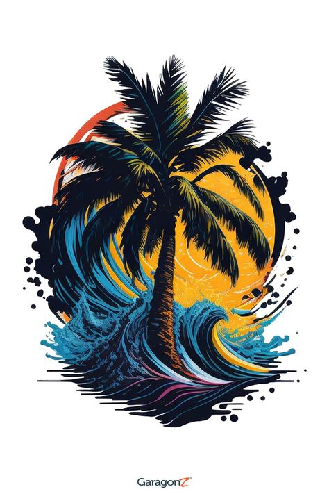 No Copyright Pictures, Palm Tree Artwork, Majestic Palm, Island Artwork, Tshirt Artwork, Sublimacion Ideas, T-shirt Print Design, Transparent Clipart, Wave Illustration