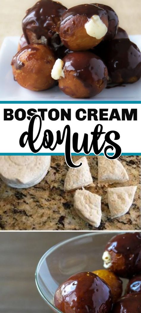 Boston Cream Doughnut Recipe, Cream Doughnut, Boston Cream Donut, Donut Hole Recipe, Canned Biscuit, Cream Filled Donuts, Doughnut Recipes, Biscuit Donuts, Dessert Charcuterie