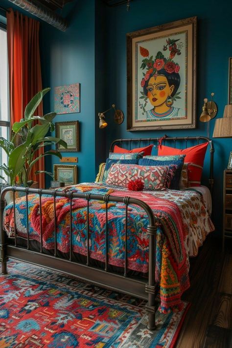 Contemporary Chic Bedroom, Blue Bedroom Walls, Bungalow Bedroom, Eclectic Bedroom, Bedroom Walls, Chic Bedroom, Blue Bedroom, Rustic Bedroom, Contemporary Bedroom