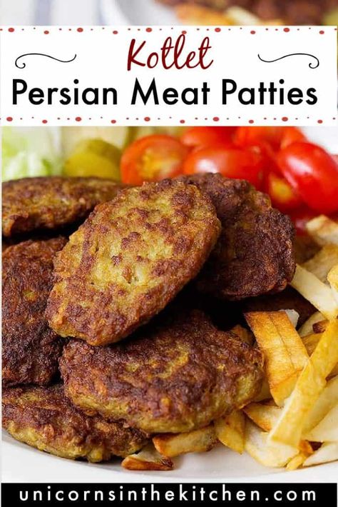 Kotlet Recipe, Persian Food Iranian Cuisine, Beef Cutlets, Meat Patties, Iranian Recipes, Cultural Food, Iranian Cuisine, Ground Beef And Potatoes, Persian Cuisine