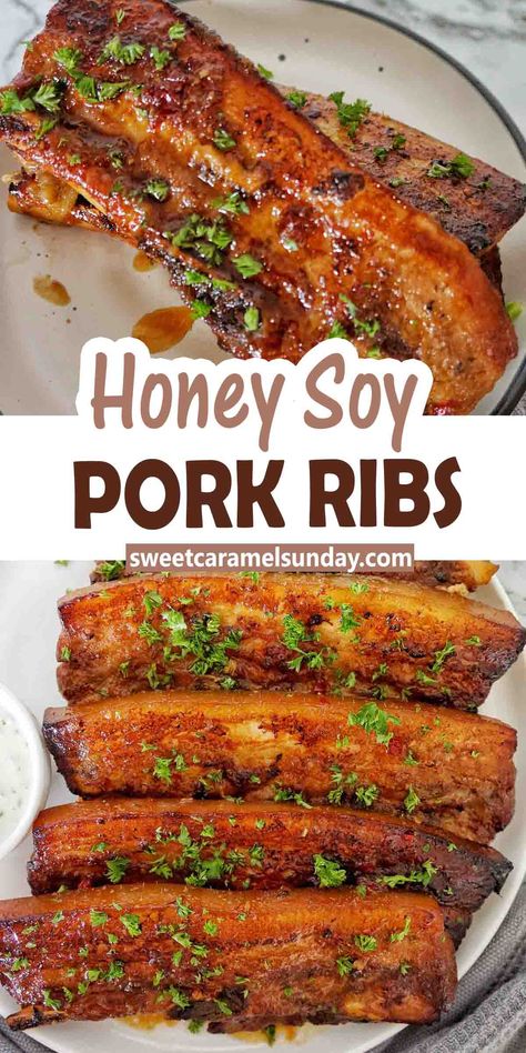 Honey Soy Pork, Ribs Marinade Recipe, Easy Pork Ribs, Pork Rib Marinade, Honey Soy Marinade, Pork Spare Ribs Recipe, Honey Ribs, Recipes With Soy Sauce, Rib Sauce