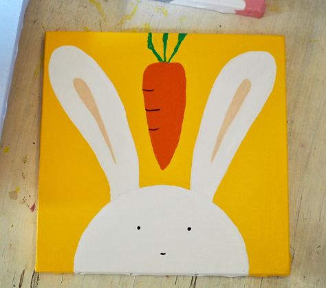 Rabbit. Acrylic in canvas. By Ehses Rabbit Painting Acrylic Easy, Simple Rabbit Painting, Painting Rabbits Acrylic, Rabbit Painting Easy, Diy Canvas Art Easy, Cute Easy Paintings, Rabbit Drawing, Baby Art Projects, Rabbit Painting