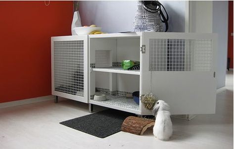 Stylish Rabbit Hutch plans. A cosy spot for Amigo. - IKEA Hackers Indoor Rabbit House, Rabbit Hutch Plans, Ikea Cupboards, Diy Rabbit Hutch, Holland Lop Bunnies, Unique Rabbit, Bunny Hutch, Indoor Rabbit, Rabbit Cages