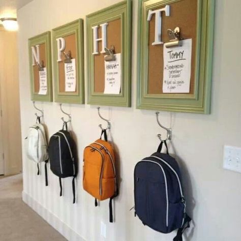 Kid's Chore Boards w/backpack hooks! Garage entry way/ pantry organization for multiple kids! Back To School Organization, Casa Vintage, Organization Kids, School Organization, Design Layout, Organization Hacks, My Dream Home, Getting Organized, Kids Bedroom