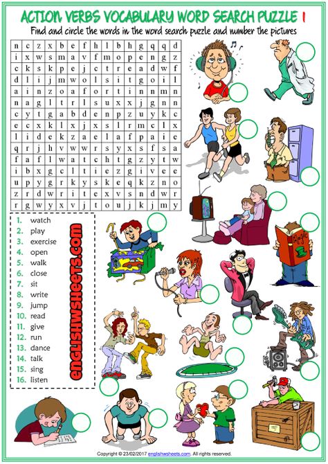 Puzzle Worksheets For Kids, Vocabulary Games For Kids, Daily Routine Worksheet, Action Verbs Worksheet, Verbs For Kids, Verbs Esl, Daily Routine Activities, Verbs Activities, Verb Words