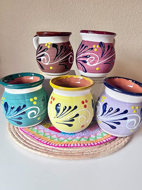 Mexican Clay Pots, Mexican Mug, Mexican Ornaments, Mug Clay, Pottery Coffee Mugs, Mexican Kitchen Decor, Clay Jar, Painted Ornament, Mexican Ceramics