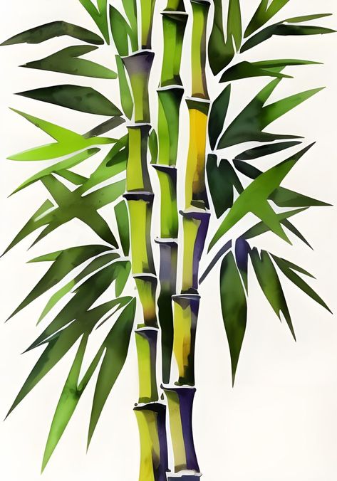 Watercolor painting of bamboo stalks and leaves. The white background gives the design a touch of minimalism. The artwork is an AI creation, which allows for the creation of watercolor prints that look good even at large sizes. #downloadablewatercolorprints #largewatercolorart #bamboowatercolorpainting #largeprints #bambootreewatercolorpainting #bamboowallart #largewatercolorwallart #largewatercolor #watercolorprintnature Watercolor Bamboo, Bamboo Drawing, Bamboo Wall Art, Fabric Colour Painting, Bamboo Stalks, Dress Painting, Watercolor Prints, Yoga Art, Abstract Portrait