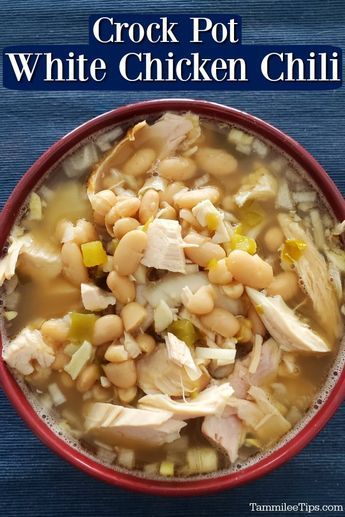 Easy CrockPot Slow Cooker White Chicken Chili Recipe is packed with rotisserie chicken, Bush's White chili beans, garlic, onions and flavor! The crock pot does all the work and this dish tastes amazing and is perfect comfort food. White Chicken Chili Rotisserie Crockpot, Chili Recipe White, Recipe White Chicken Chili, White Chicken Chili Crockpot, Crock Pot White Chicken Chili, White Chicken Chili Recipe Crockpot, Indian Diet Recipes, Chili Recipe Stovetop, White Chicken Chili Slow Cooker